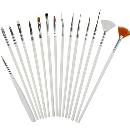 Fan, Detailing, Acrylic, Gel, Angled & Dotting Tool Mix Brushes - Set of 15