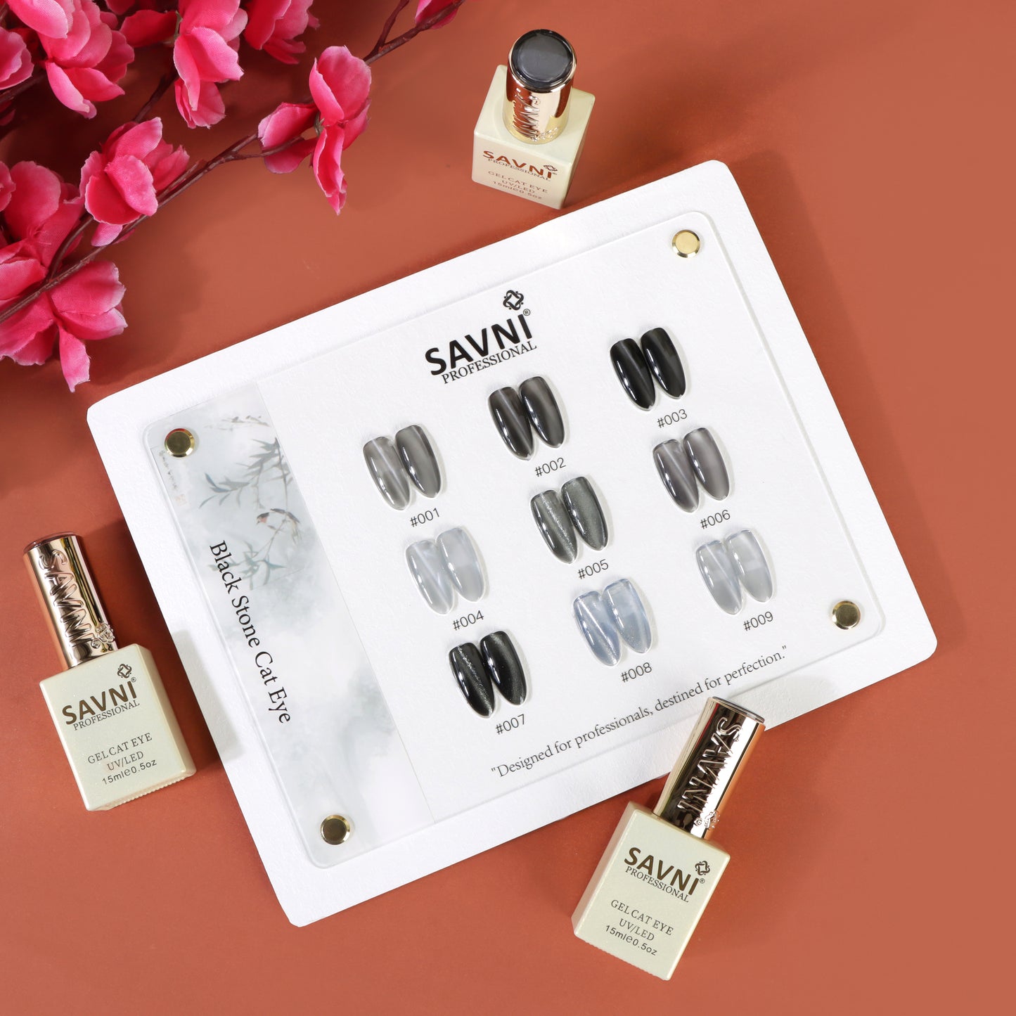 Savni Black Stone Cat Eye Gel Polish Kit Set Of 9 Pcs, 15ml Each