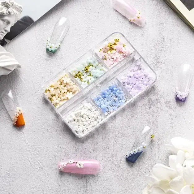 3D Flower Nail Accessory Charms with Caviar Beads