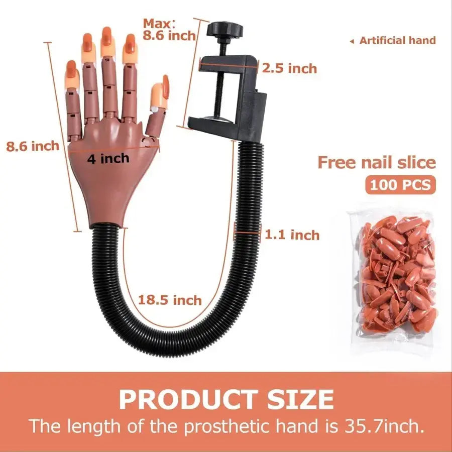 Mechanical Hand with Adjustable Arm and Table Clasp with 100 Detachable Nails for Practice