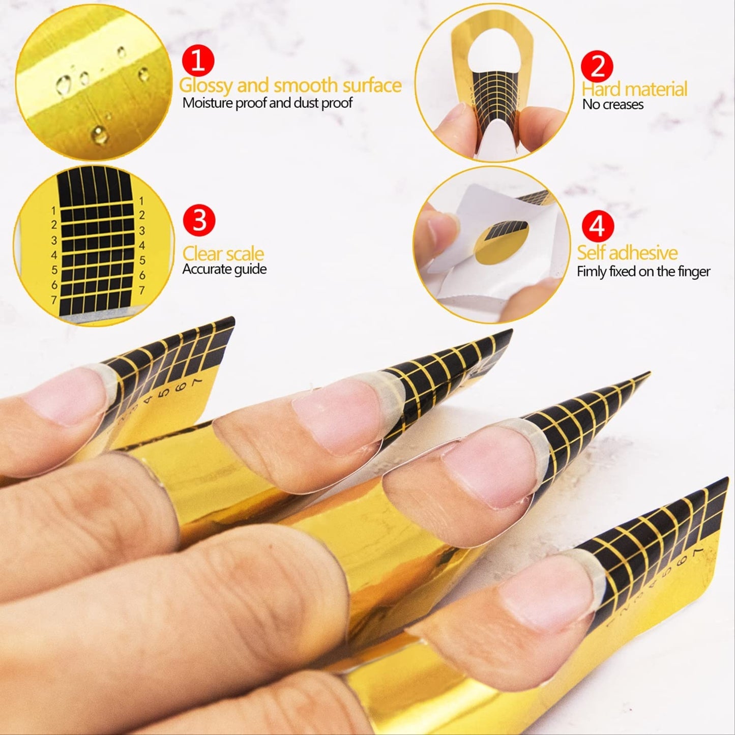 Nail Form Golden Sticker Roll for Acrylic, Gel & Polygel Extension - 500 pcs