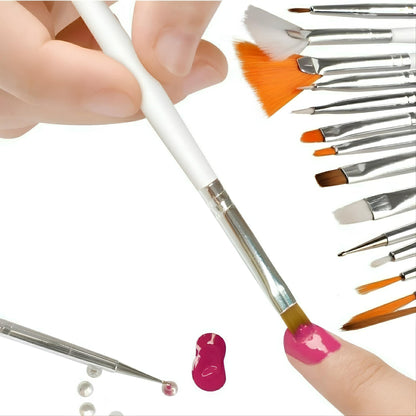 Fan, Detailing, Acrylic, Gel, Angled & Dotting Tool Mix Brushes - Set of 15