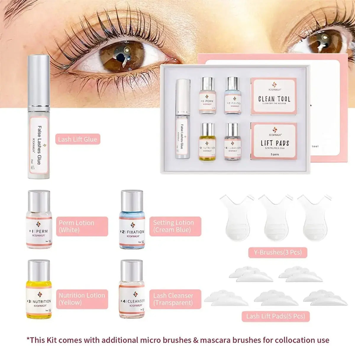 Savni Lash Lift Kit, Salon Semi-Permanent Curling Eyelash Perm Kit with Lash Shields, Eye Gel Pads and Brushes