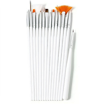 Fan, Detailing, Acrylic, Gel, Angled & Dotting Tool Mix Brushes - Set of 15