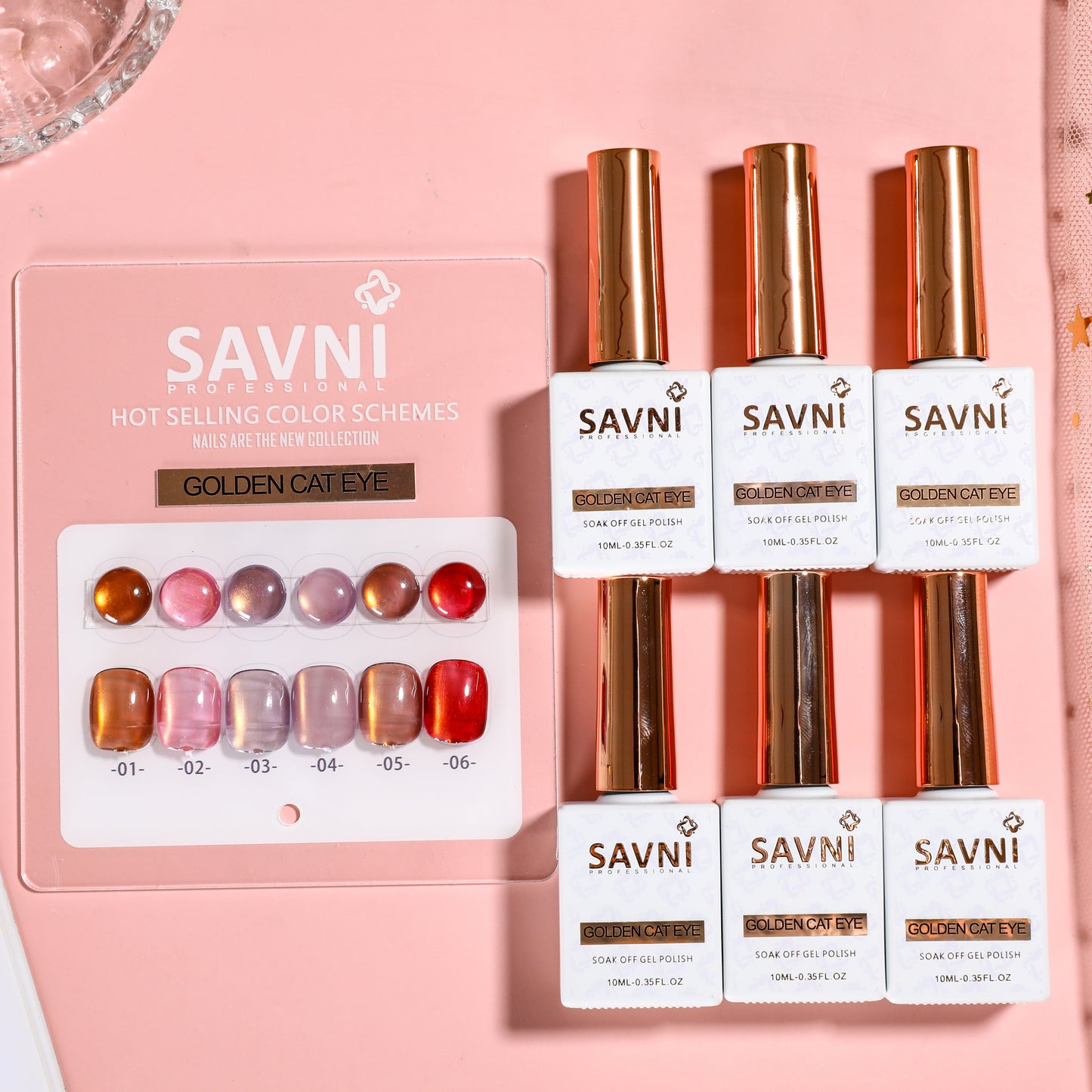 Savni Core-6 Golden Cat Eye UV Gel Polish Set of 6 - 10ml each