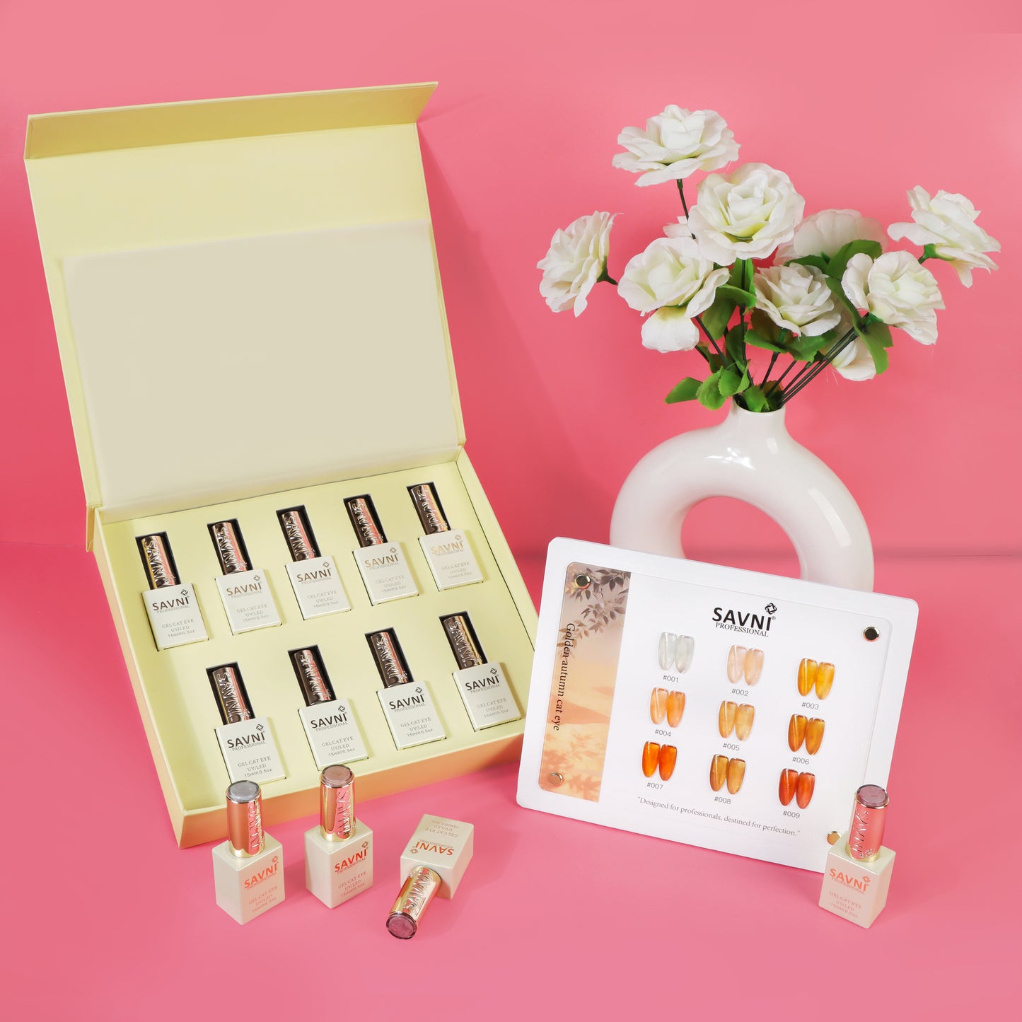 Savni Golden Autumn Cat Eye Gel Polish Kit Set Of 9 Pcs, 15ml Each