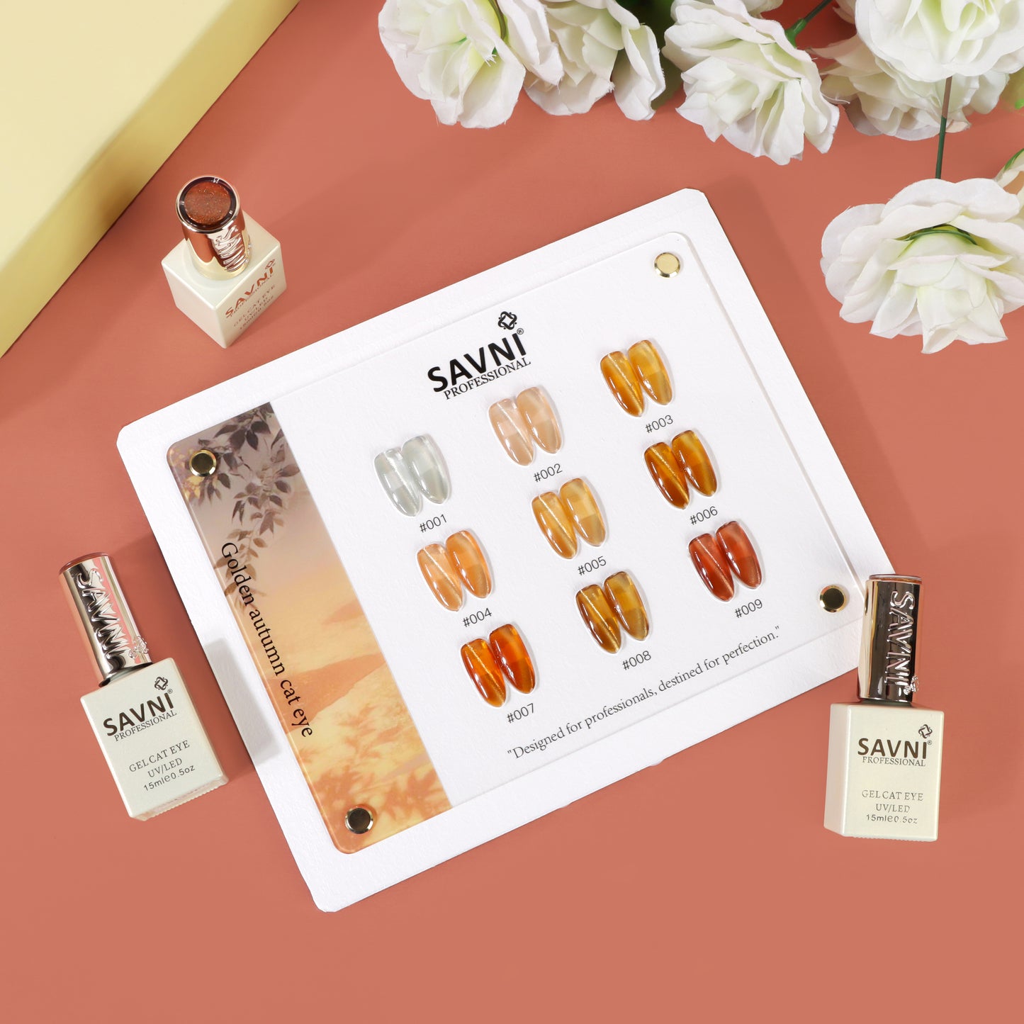 Savni Golden Autumn Cat Eye Gel Polish Kit Set Of 9 Pcs, 15ml Each