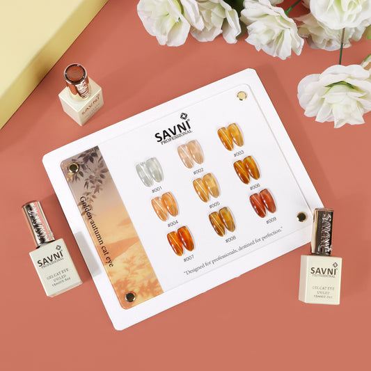Savni Golden Autumn Cat Eye Gel Polish Kit Set Of 9 Pcs, 15ml Each