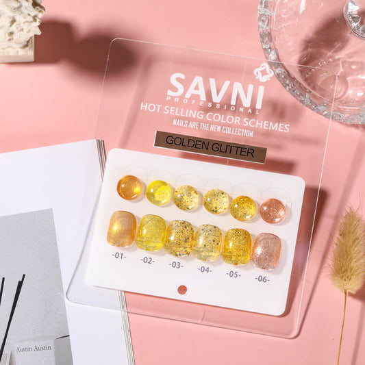 Savni Core-6 Golden Glitter UV Gel Polish Set of 6 - 10ml each