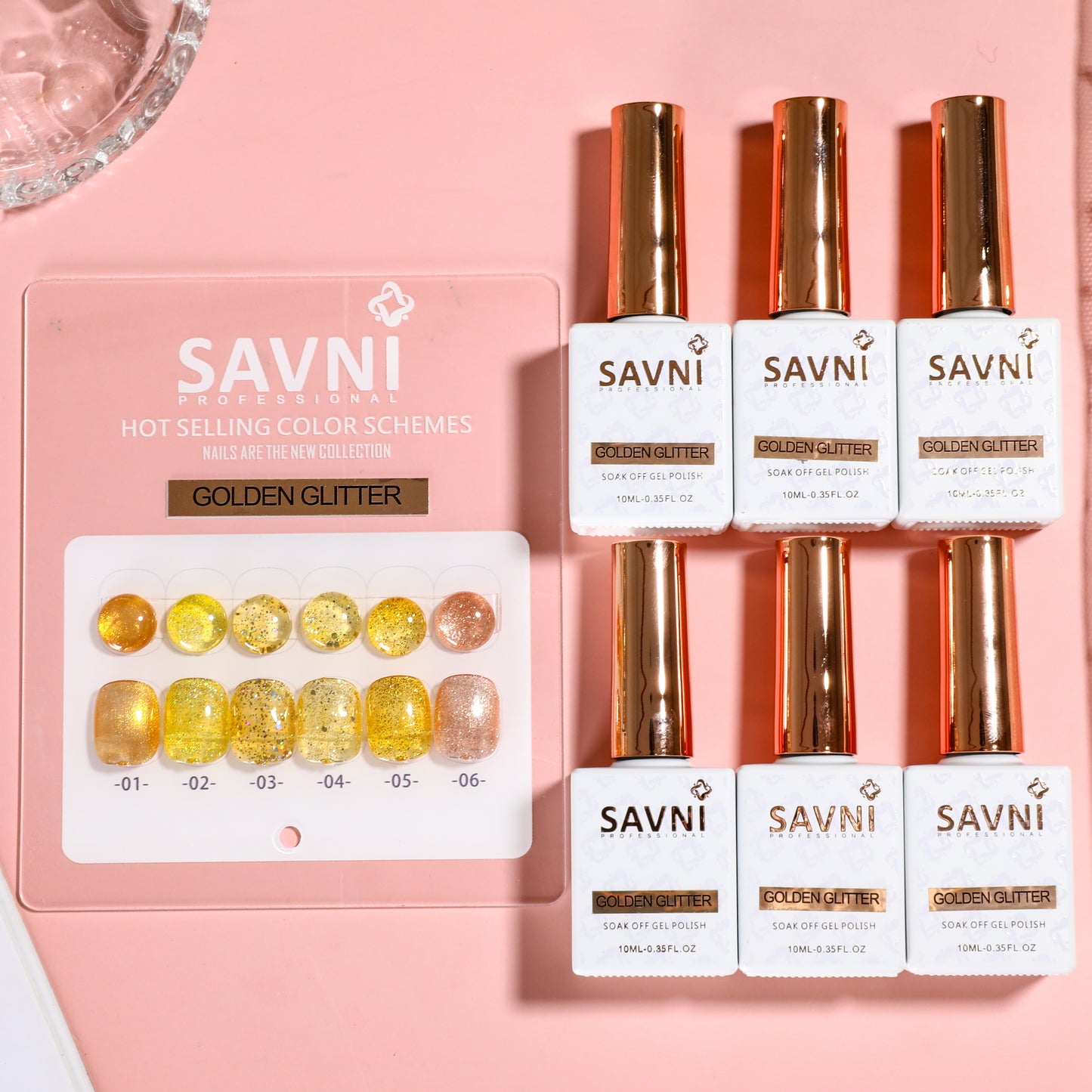 Savni Core-6 Golden Glitter UV Gel Polish Set of 6 - 10ml each