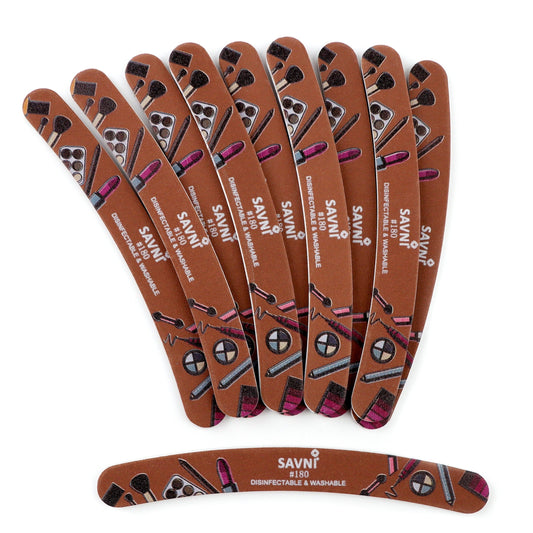 Savni Colored Designer Washable Nail Filers 180/180 Grit - Pack of 12 (Assorted Shape)