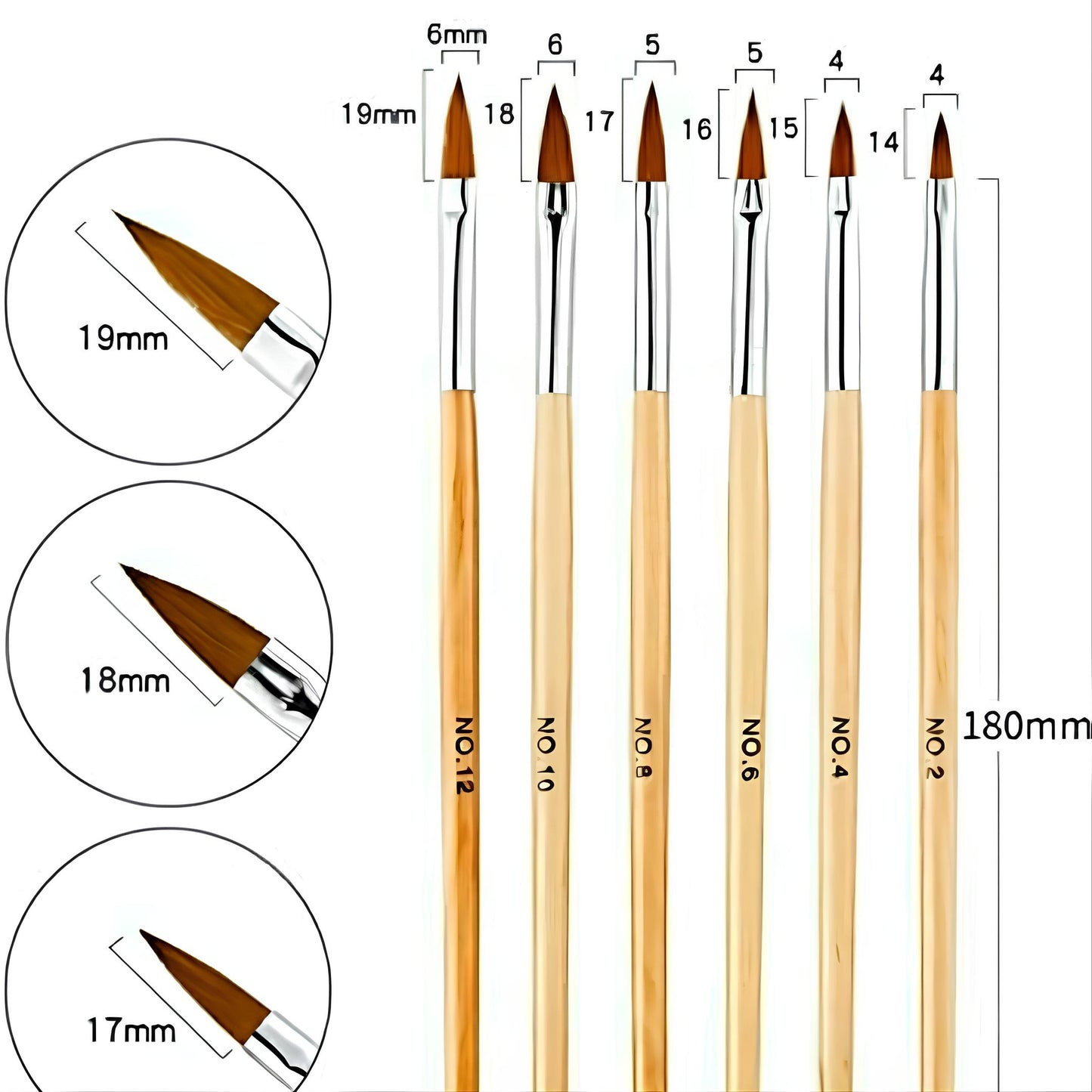 Synthetic Acrylic Brush Wooden Handle - Set of 6