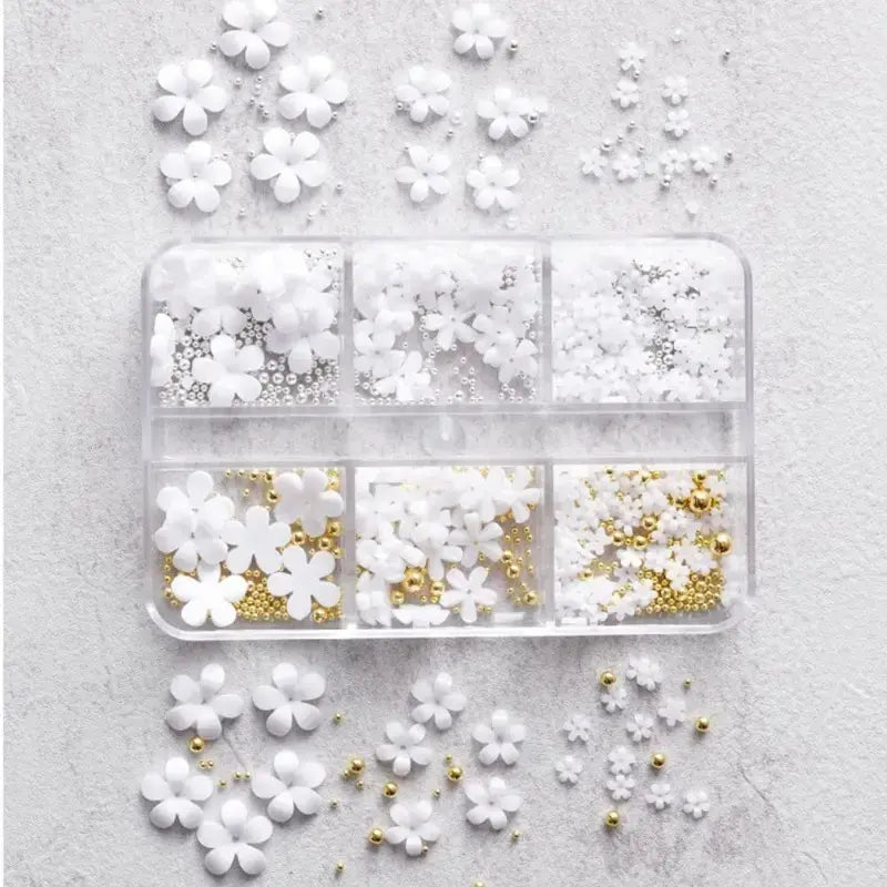 3D Flower Nail Accessory Charms with Caviar Beads