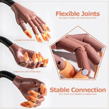 Mechanical Hand with Adjustable Arm and Table Clasp with 100 Detachable Nails for Practice