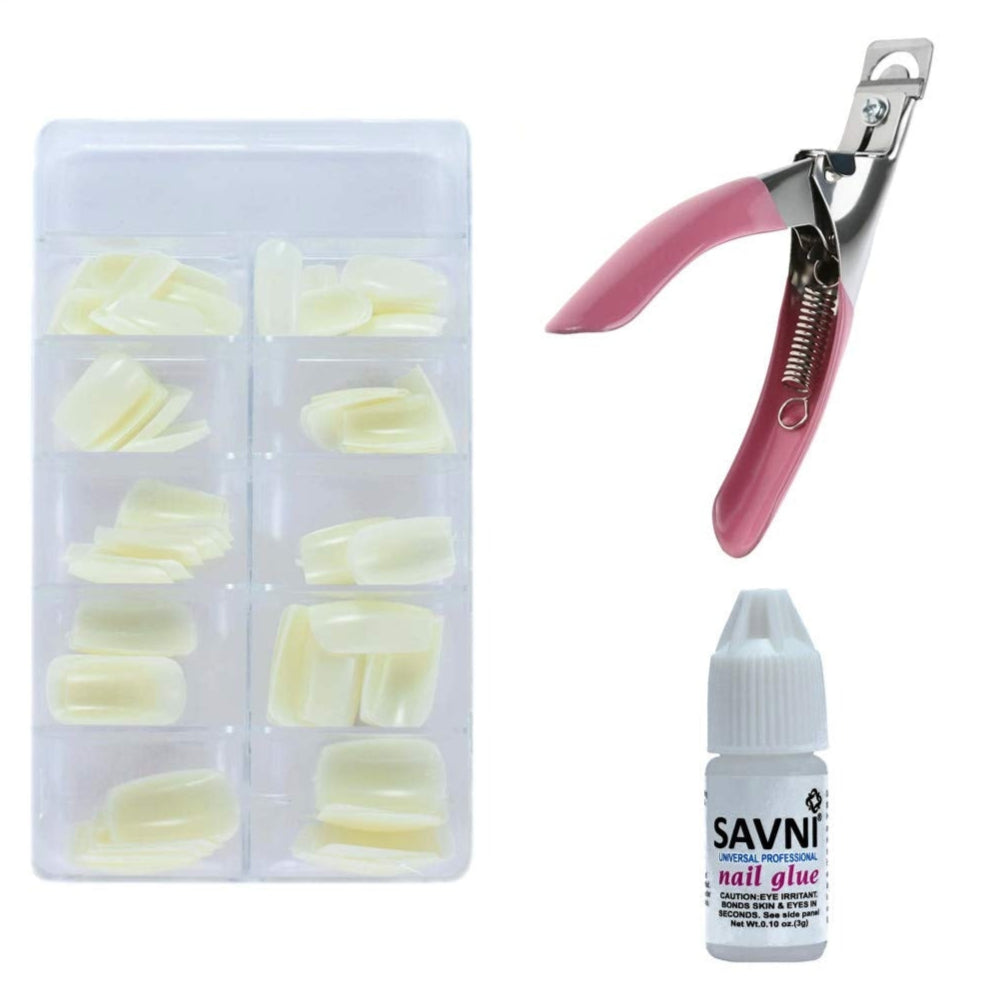 Artificial Nails + 1 Glue + 1 Tip Cutter for DIY Home Application Combo