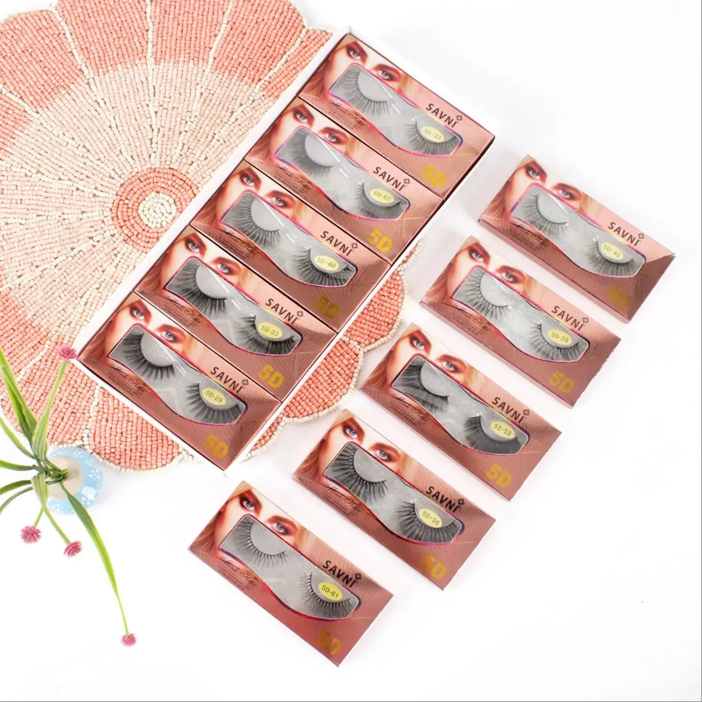 Savni 5D Professional Temporary Mink Hair Eyelash Extension 10 pairs Mix Golden Box