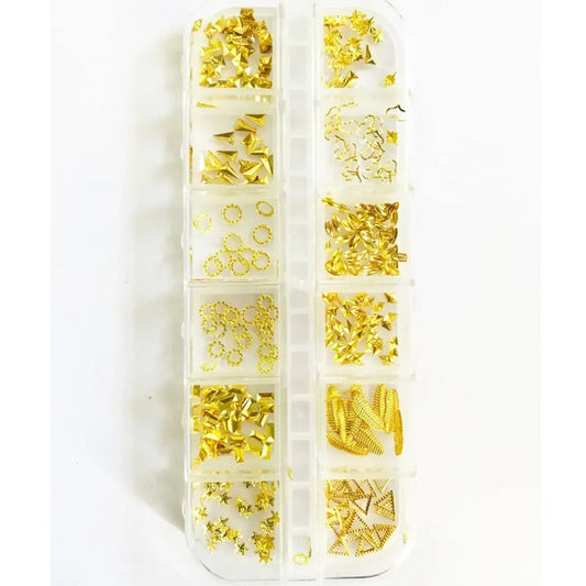 Gold Metal Nail Art Accessories Studs Flat Back Nail Charms - 200 Pieces