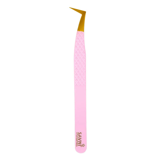 Savni Pink Gold Eyelash Extension Tweezers Bent