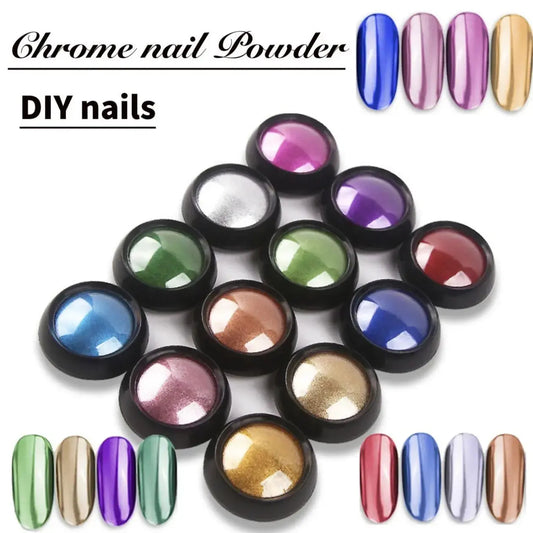 Multicolor Metallic Chrome Powder Assorted Colors - Set of 12