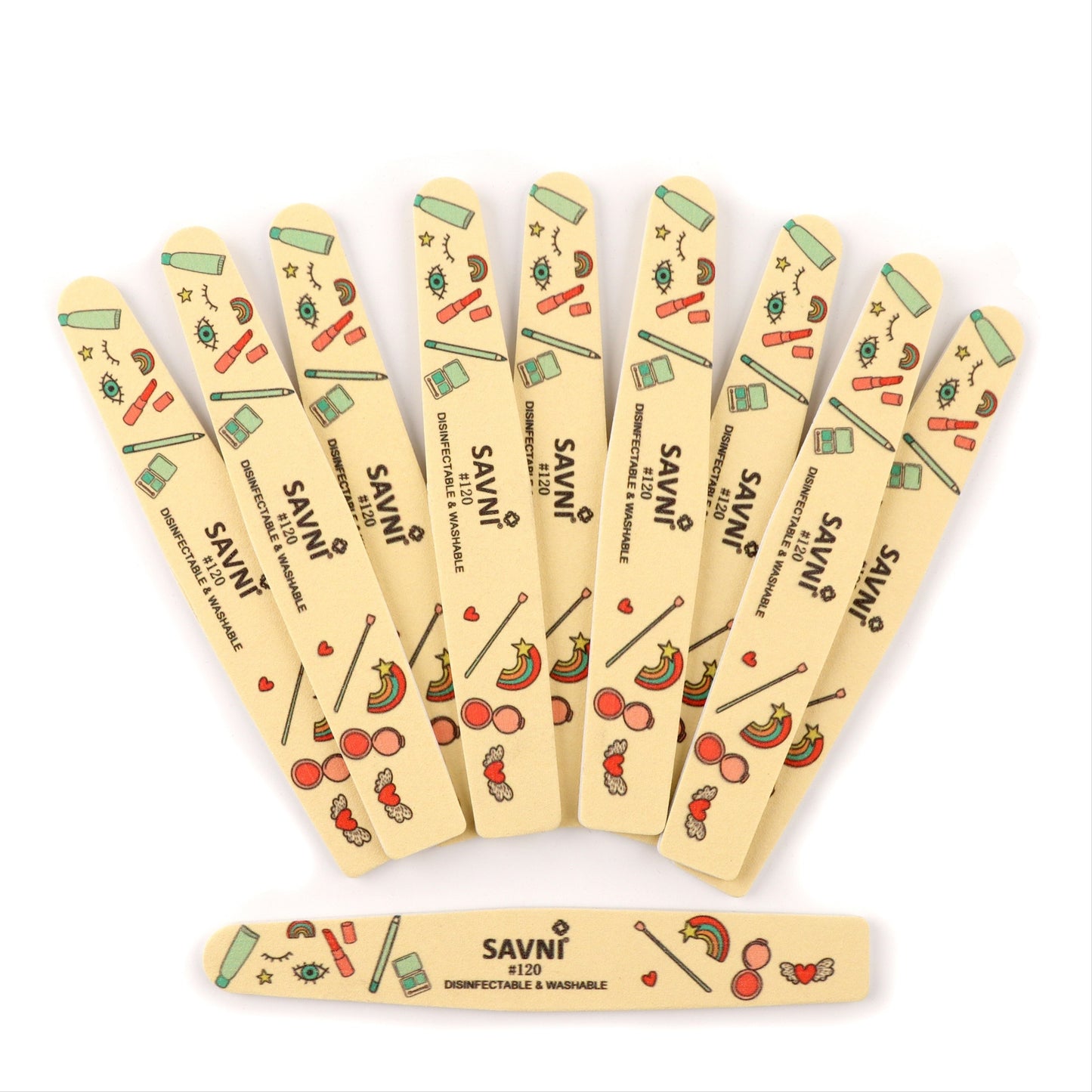Savni Colored Designer Washable Nail Filers 120/120 Grit - Pack of 12 (Assorted Shape)