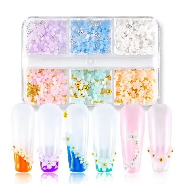 3D Flower Nail Accessory Charms with Caviar Beads