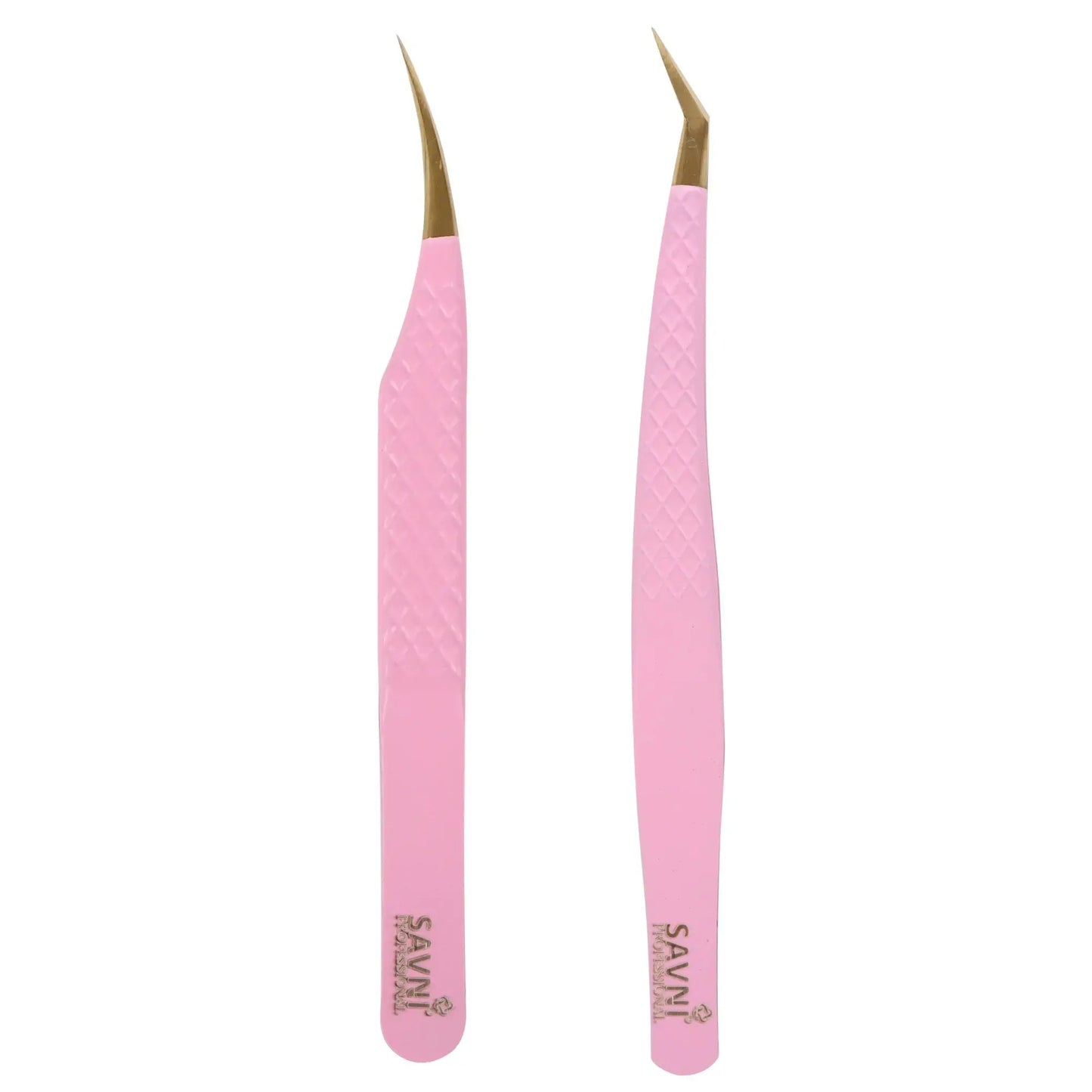 Savni Pink Gold Eyelash Extension Tweezers - Set of 2 (Straight & Angled)