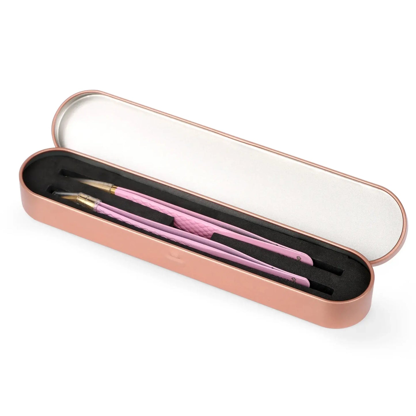 Savni Pink Gold Eyelash Extension Tweezers - Set of 2 (Straight & Angled)