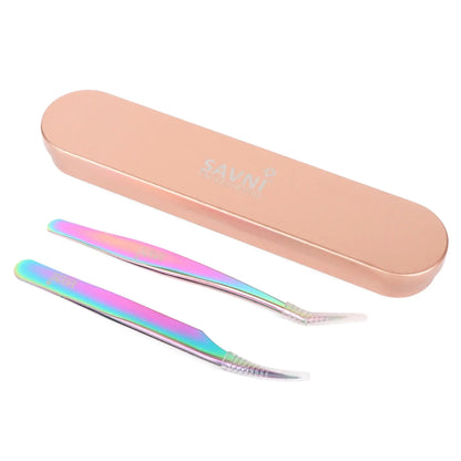 Savni Chromatic Eyelash Extension Tweezers - Set of 2 (Straight & Angled)