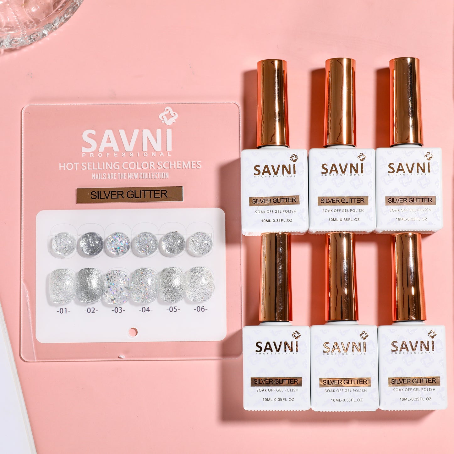 Savni Core-6 Silver Glitter UV Gel Polish Set of 6 - 10ml each