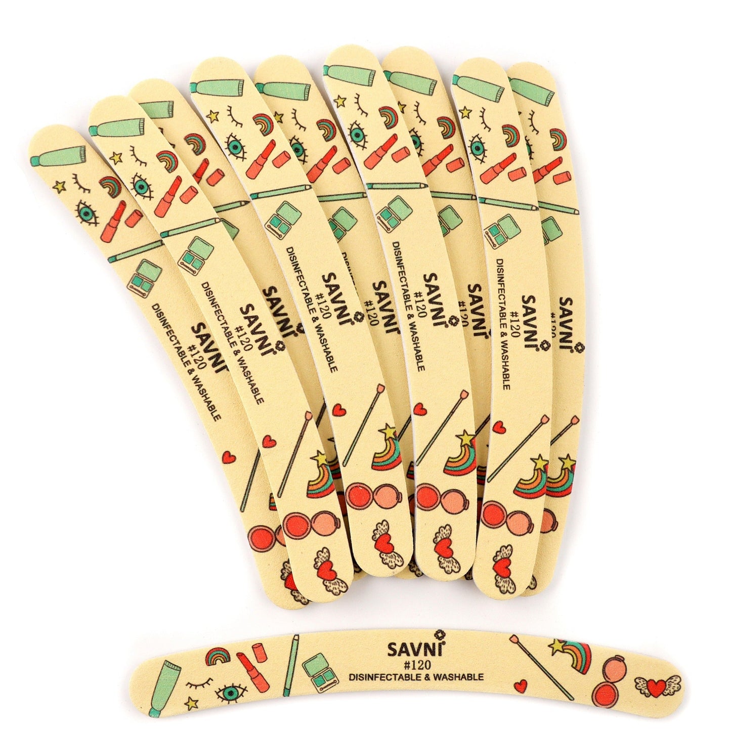 Savni Colored Designer Washable Nail Filers 120/120 Grit - Pack of 12 (Assorted Shape)