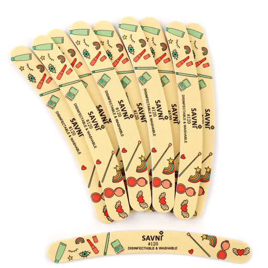 Savni Colored Designer Washable Nail Filers 120/120 Grit - Pack of 12 (Assorted Shape)