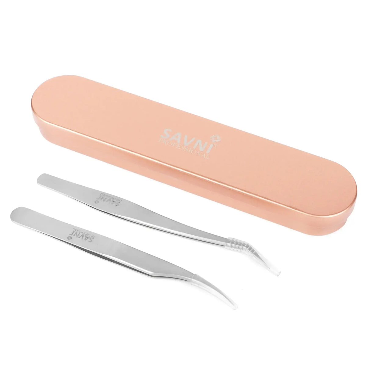 Savni Silver Eyelash Extension Tweezers - Set of 2 (Straight & Angled)