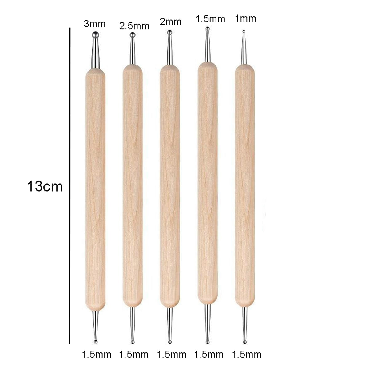 Nail Dotting Tools Wooden Handle - Set of 5