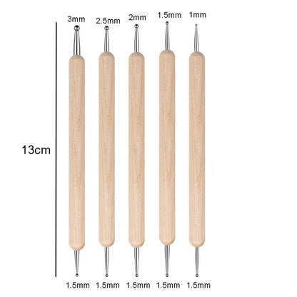 Nail Dotting Tools Wooden Handle - Set of 5