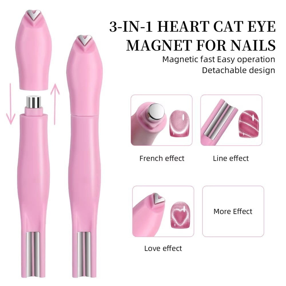 Cat Eye Magnet 3-in-1, Heart, Lining & Round Effect - Pink Color