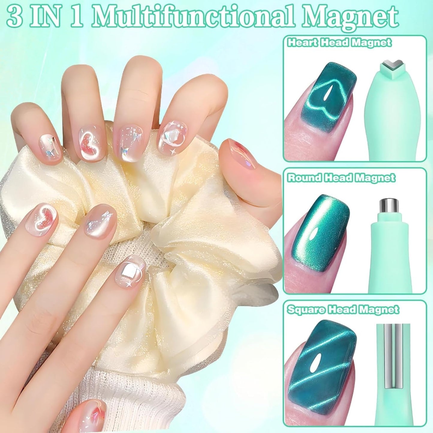 Cat Eye Magnet 3-in-1, Heart, Lining & Round Effect - Pink Color