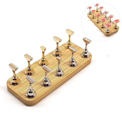 Wooden Magnet Stand for Press On Creation - 10Pcs Double Line Stand