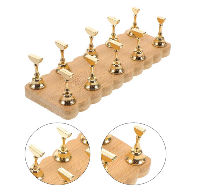 Wooden Magnet Stand for Press On Creation - 10Pcs Double Line Stand
