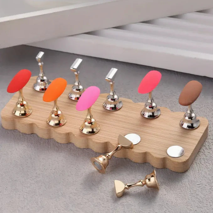 Wooden Magnet Stand for Press On Creation - 10Pcs Double Line Stand
