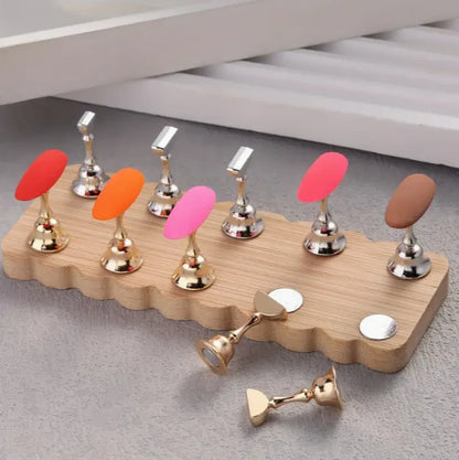 Wooden Magnet Stand for Press On Creation - 10Pcs Double Line Stand