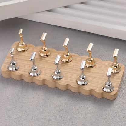 Wooden Magnet Stand for Press On Creation - 10Pcs Double Line Stand