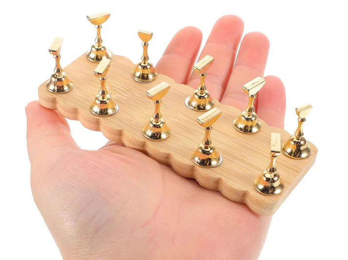 Wooden Magnet Stand for Press On Creation - 10Pcs Double Line Stand
