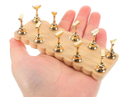 Wooden Magnet Stand for Press On Creation - 10Pcs Double Line Stand
