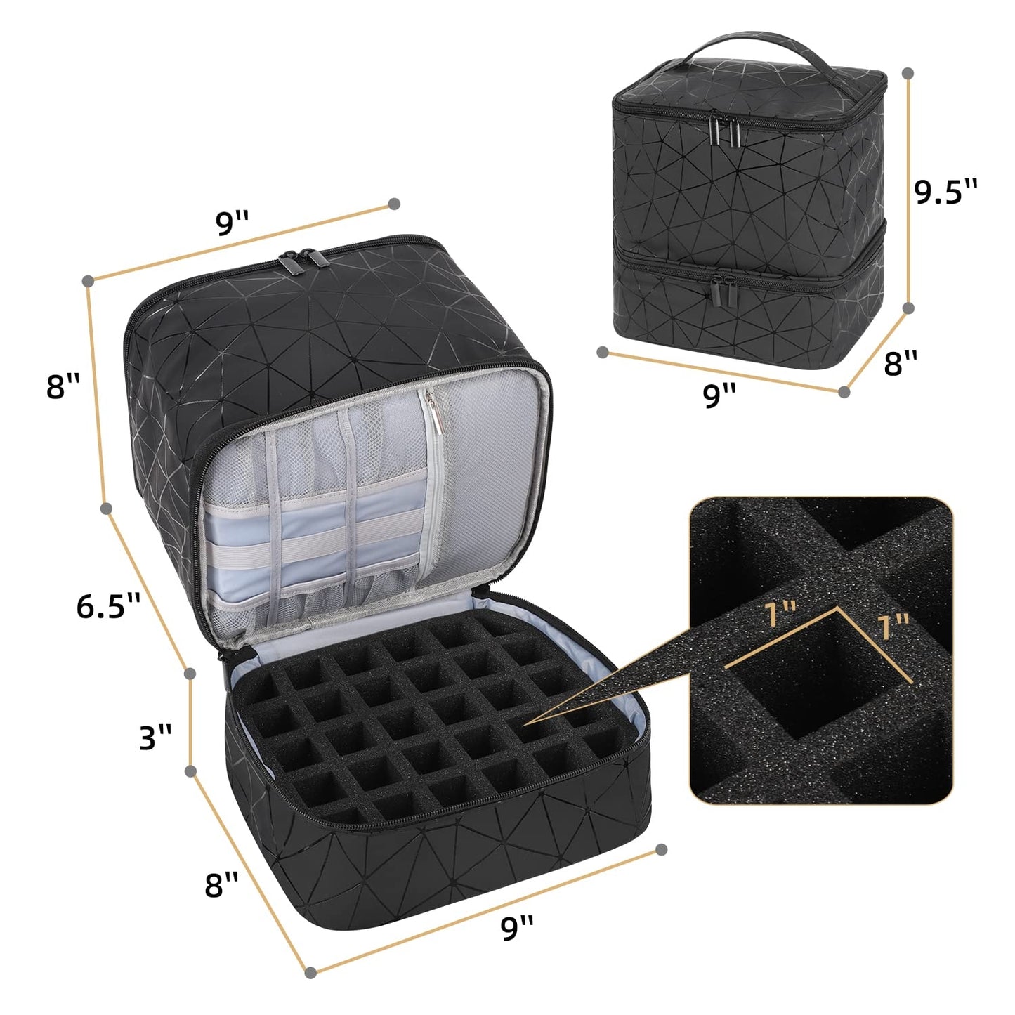 Nail Vanity Designer Black Color - Holds up to 30 polishes and UV Lamp