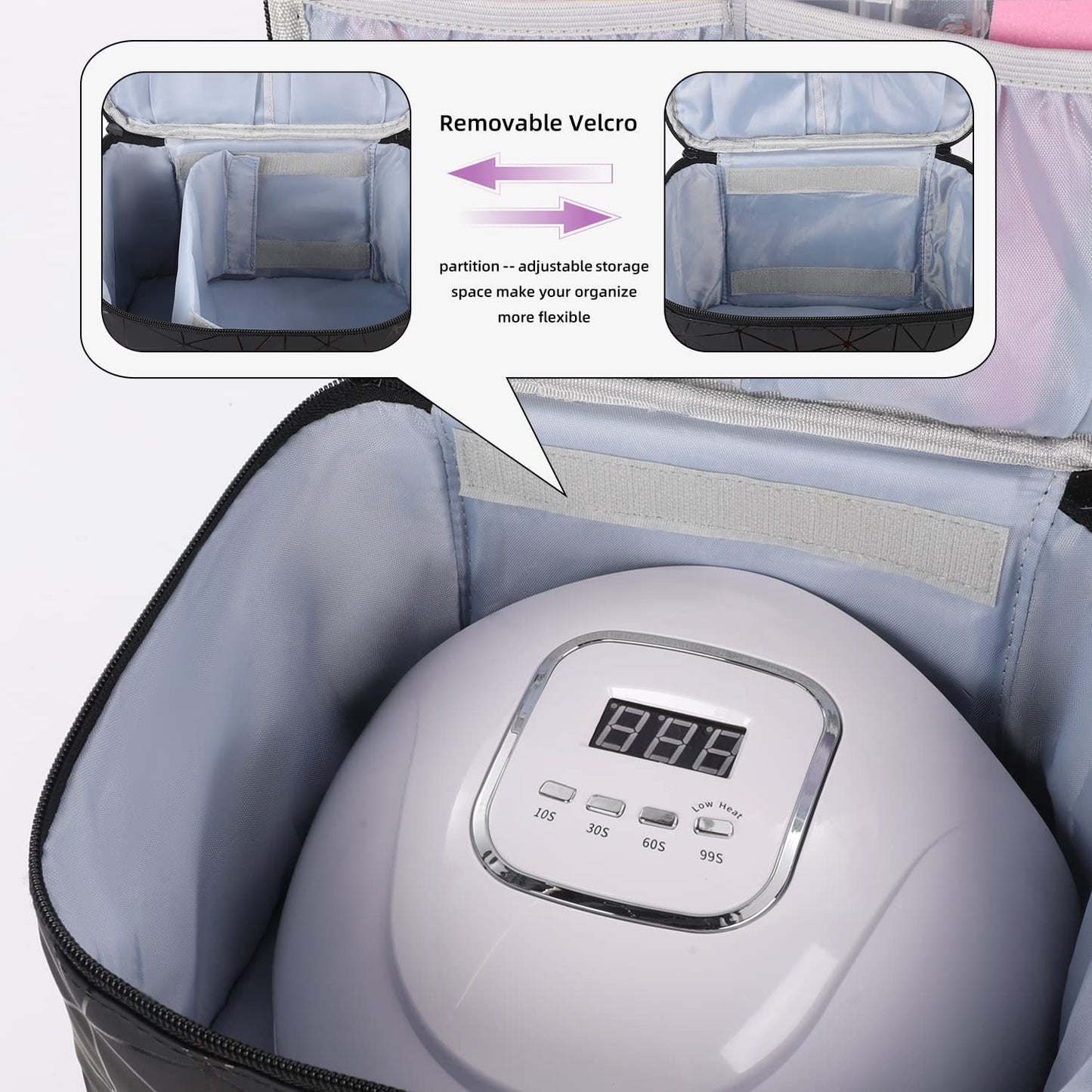 Nail Vanity Designer Black Color - Holds up to 30 polishes and UV Lamp