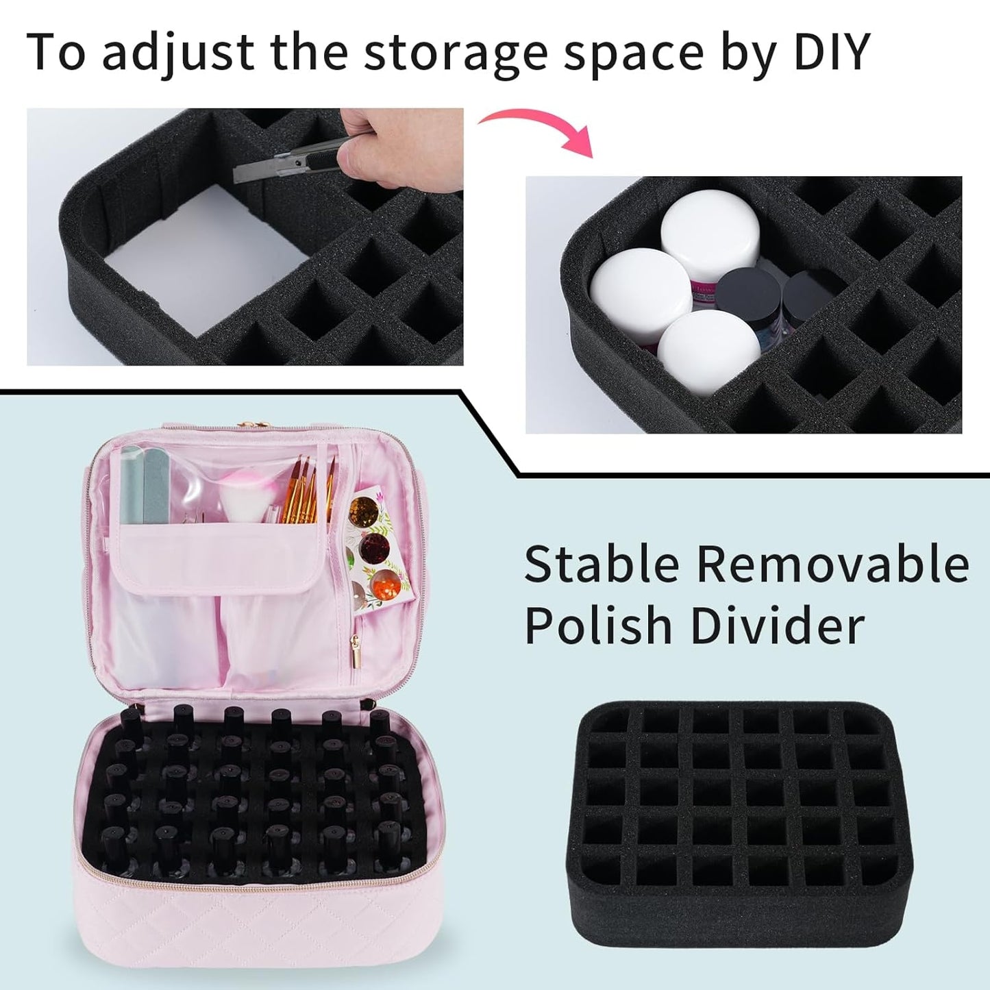 Nail Vanity Designer Pink/Black Color - Holds up to 30 polishes and UV Lamp