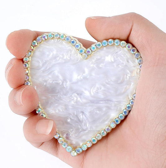 Resin Plate Mixing Palette Heart Shape Embossed with Stones - White color plate