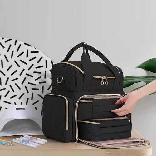 Nail Designer Vanity Black Color Large Size - Holds up to 60 polishes & UV Lamp