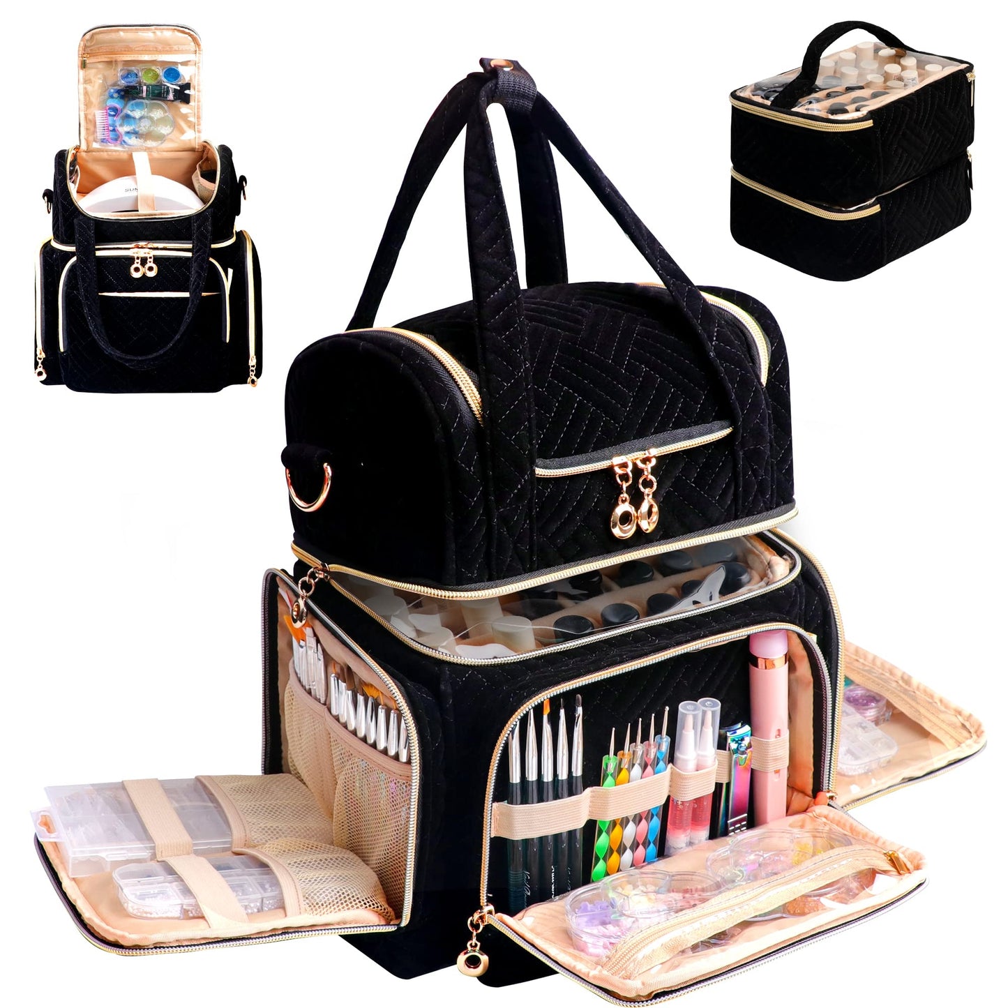 Nail Designer Vanity Black Color Large Size - Holds up to 60 polishes & UV Lamp