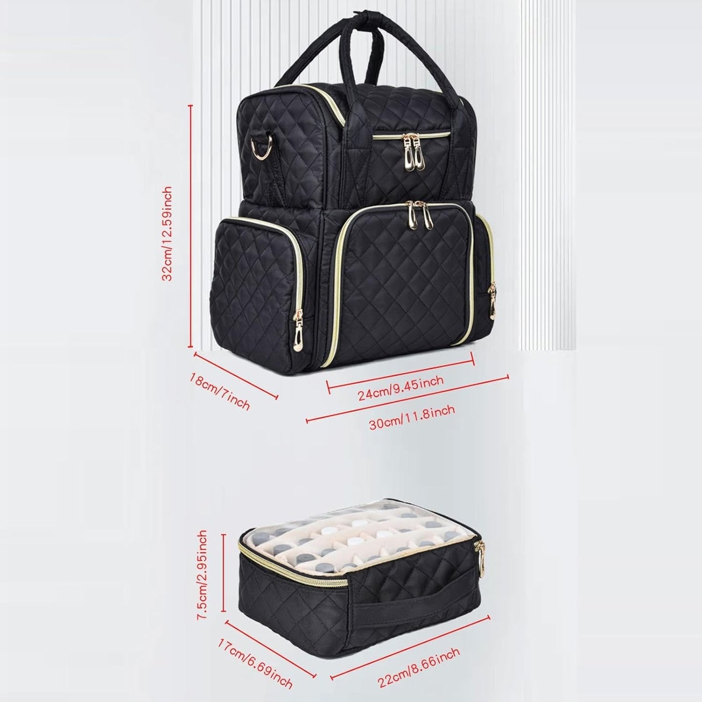 Nail Designer Vanity Black Color Large Size - Holds up to 60 polishes & UV Lamp